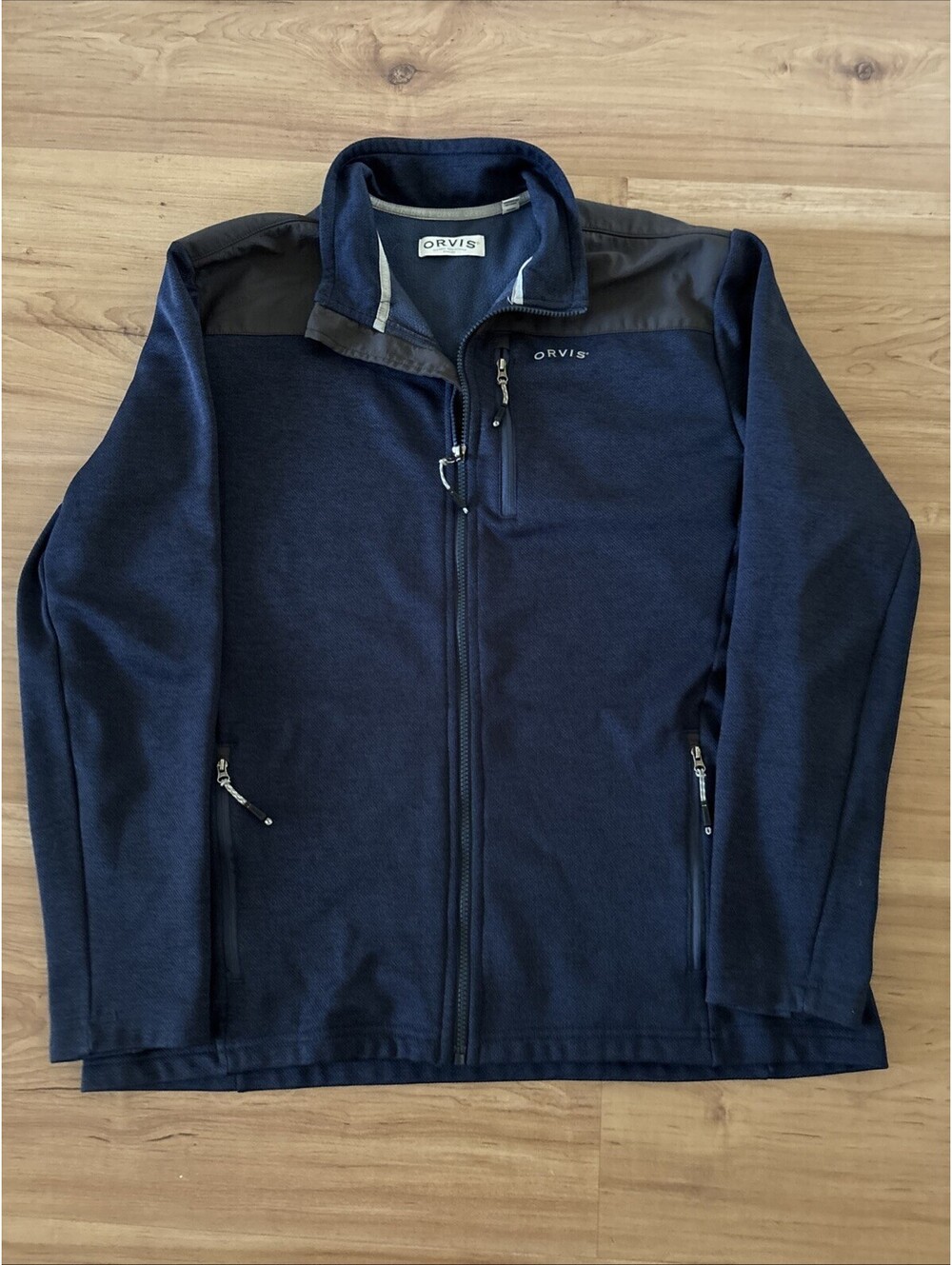 Orvis Men's Bonded Mesh Full-Zip Jacket Blue  Mock Neck Size Large